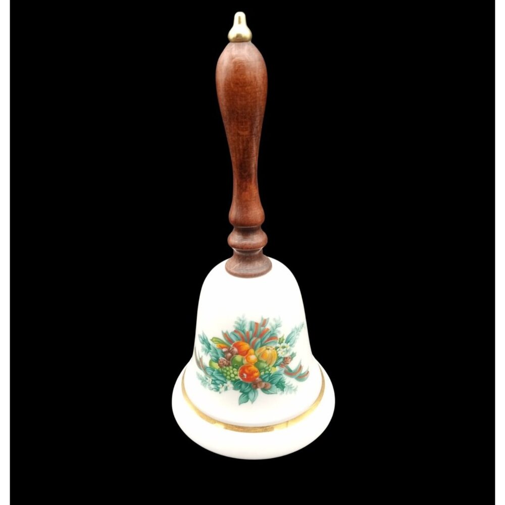Bell 1985 Avon Porcelain Wooden Handle Fruit Design Vintage 6.5 Inch Christmas